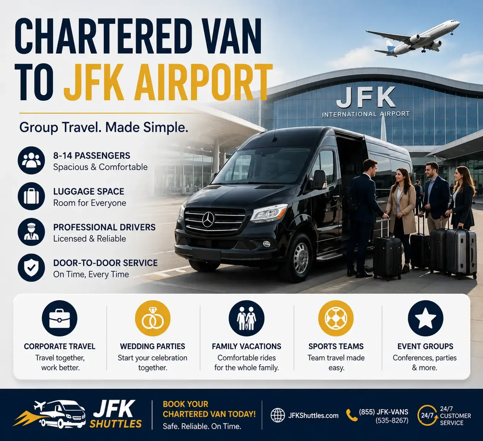 Chartered Van to JFK Airport | Private Group Transportation | JFK Shuttles