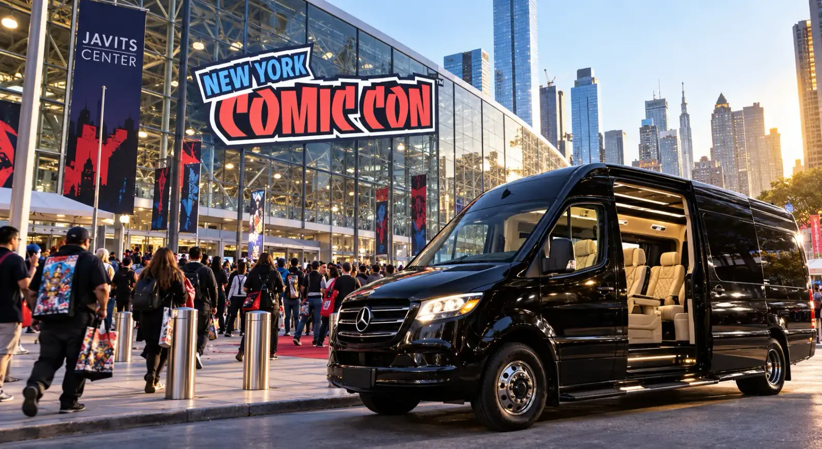 New York Comic Con transportation with a luxury Sprinter van near the Javits Center in NYC