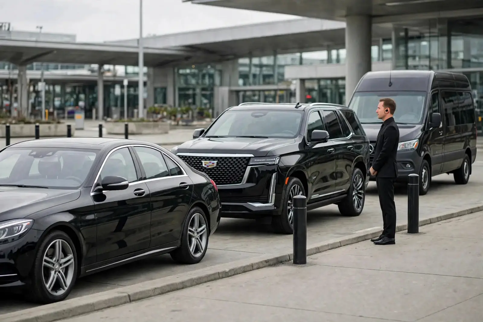 JFK to Manhattan transfer: luxury sedan, Cadillac Escalade SUV and Sprinter Van with a chauffeur waiting at JFK Airport