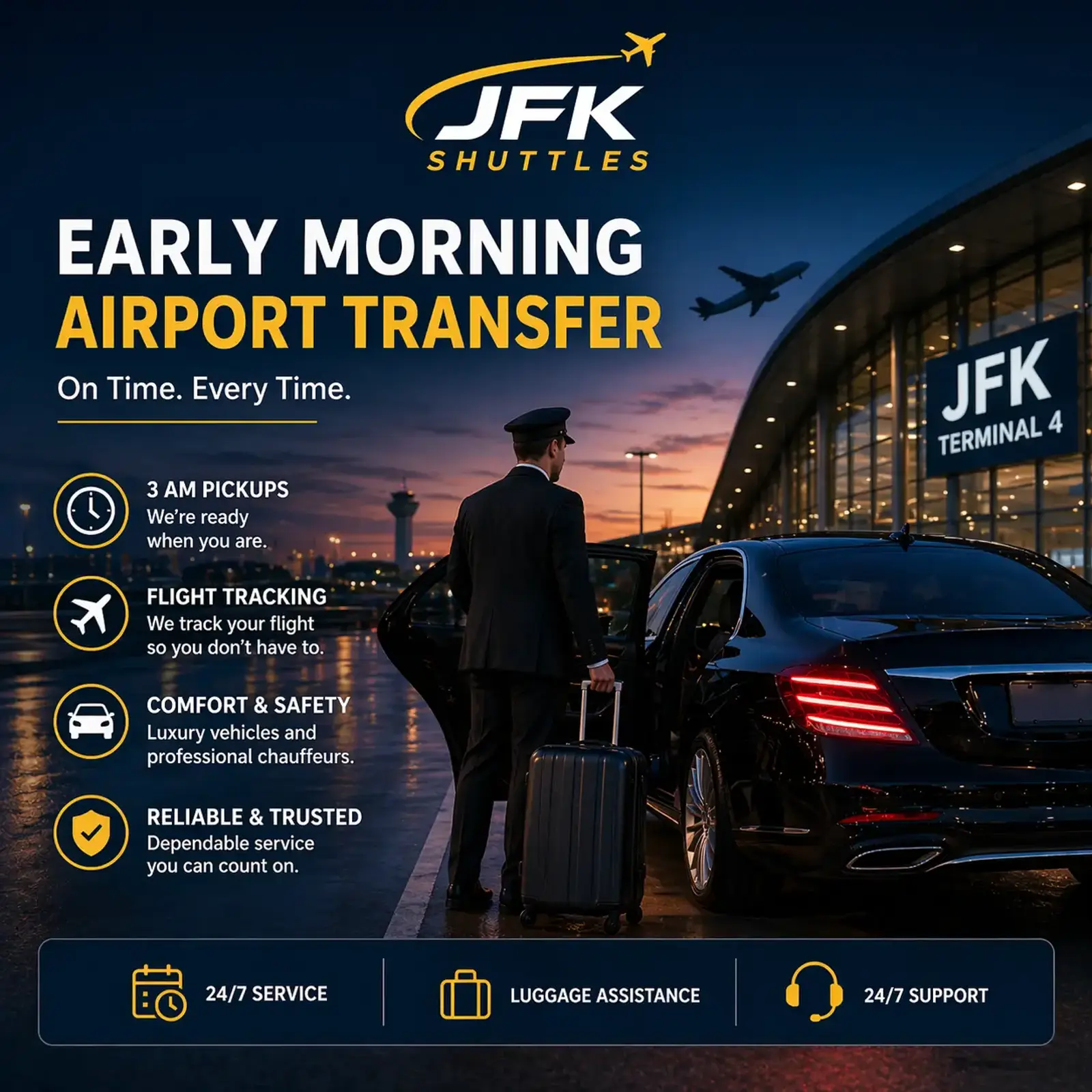 Early Morning Airport Transfer JFK | 3-5 AM Pickup Service 2026