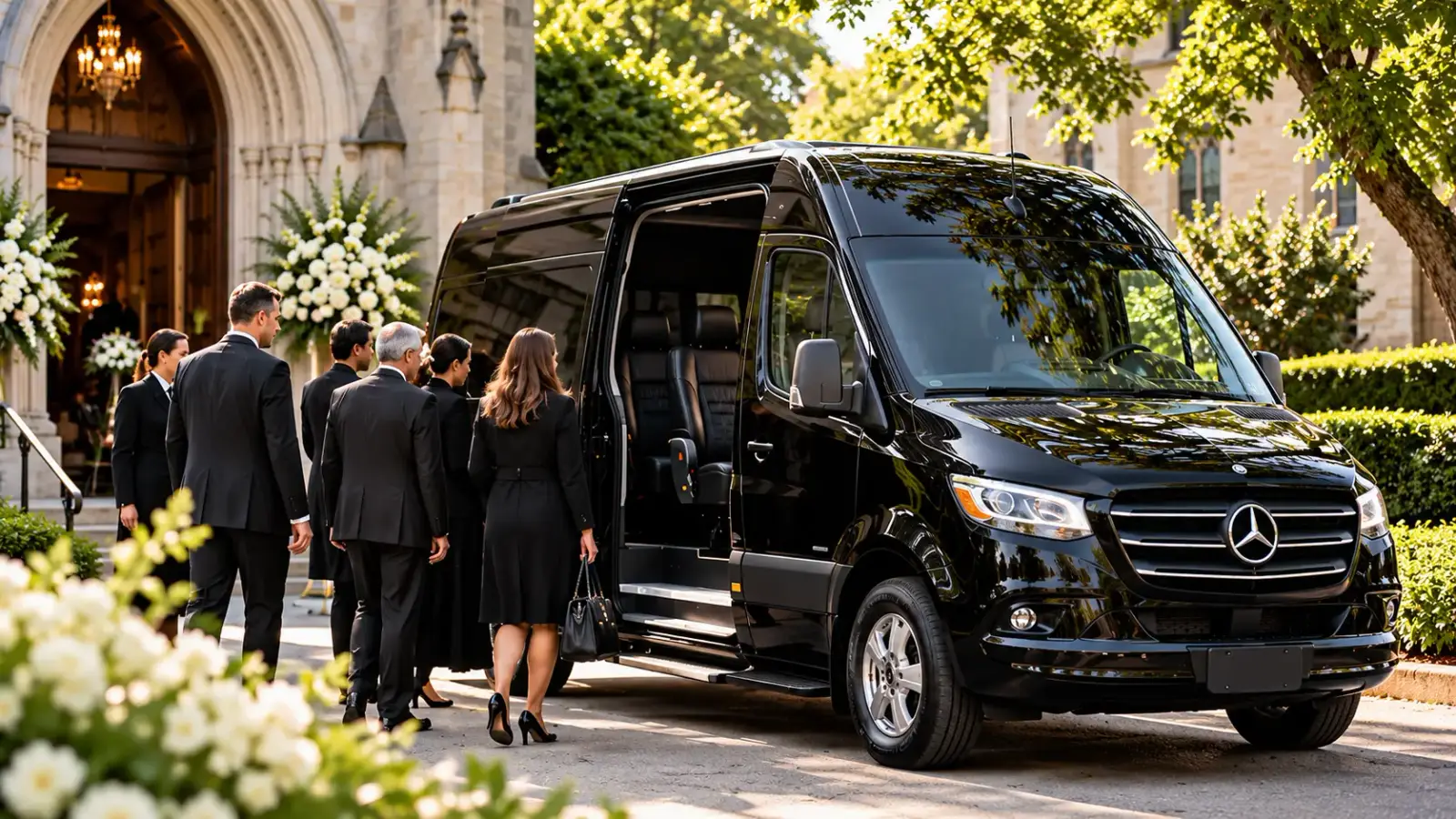 Black Mercedes-Benz Sprinter van with chauffeur in Brooklyn